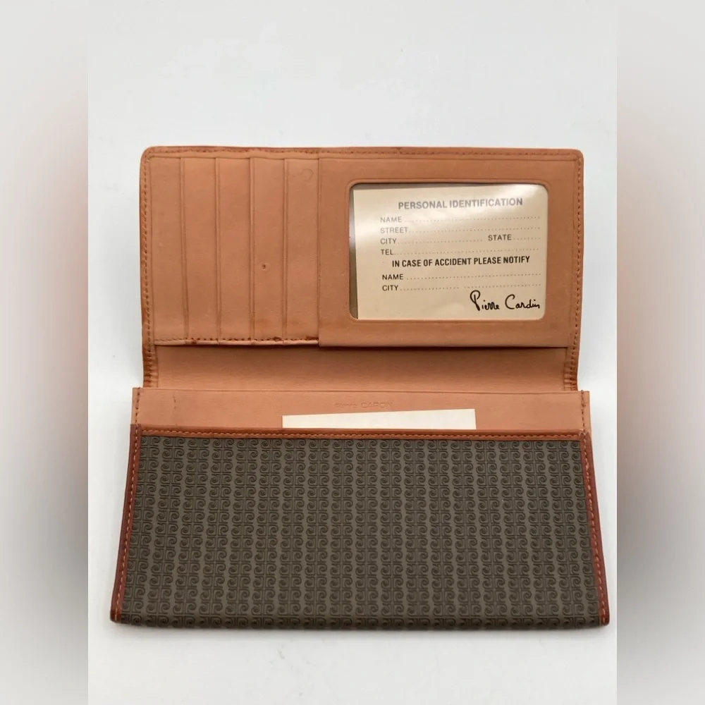 Vintage Pierre Cardin Bifold Wallet Monogram Pattern Tan Leather Trim
